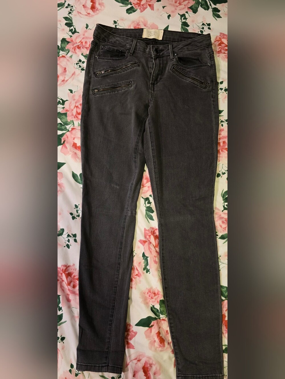 RACHEL Rachel Roy Women's Charcoal Moto Skinny Jeans with Zip Accents